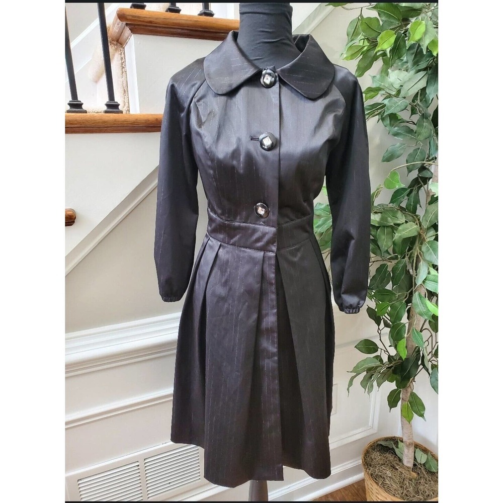Fabulosity Women Solid Black Polyester Long Sleeve Buttons Front Long Jacket XL